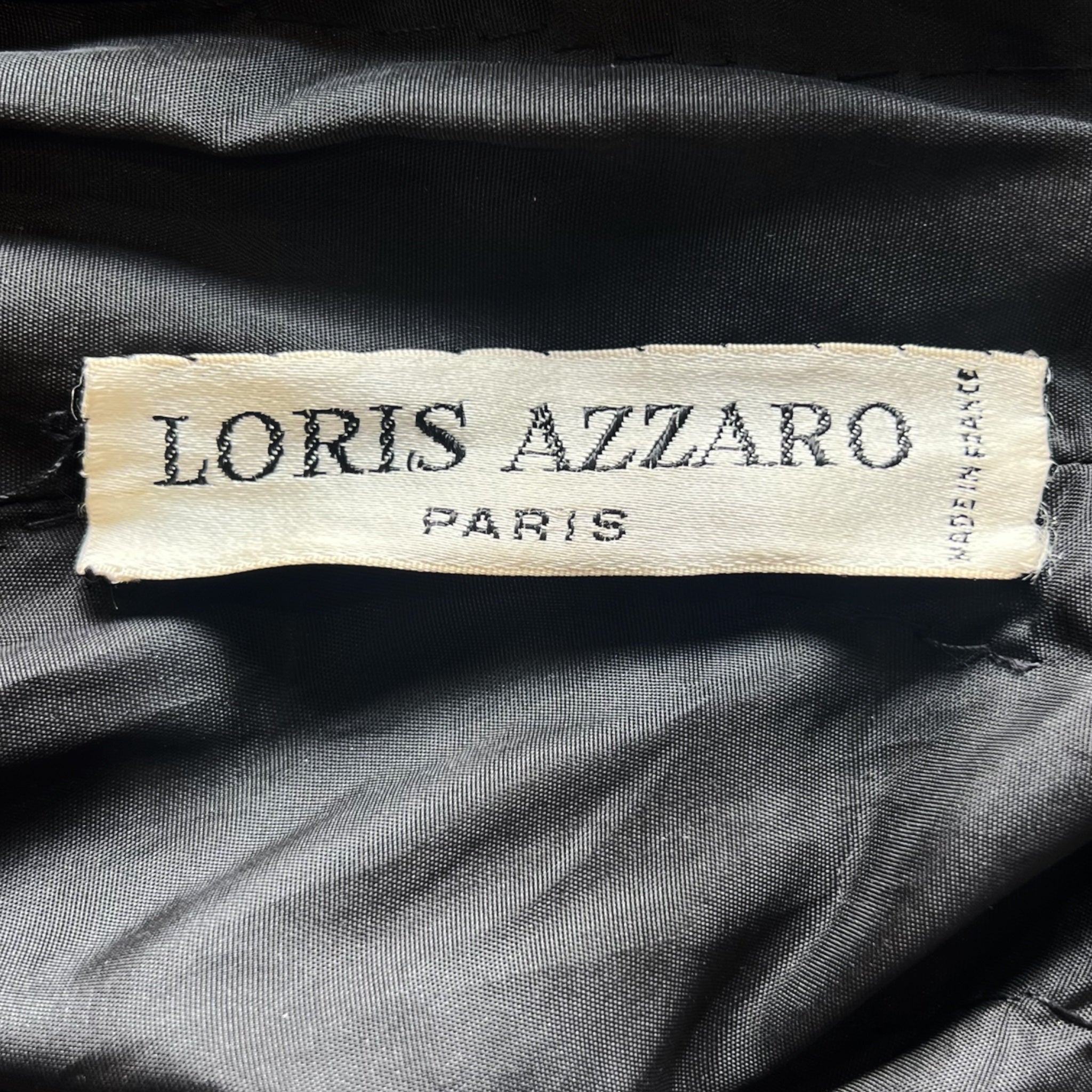 Loris Azzaro 1970's Black Drop Waist Jersey Halter Gown with Rhinestone Bow Decoration, label
