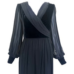 Givenchy Couture 1980's Black Chiffon and Velvet Wrap Bodice Gown, top