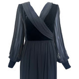 Givenchy Couture 1980's Black Chiffon and Velvet Wrap Bodice Gown, top