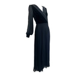 Givenchy Couture 1980's Black Chiffon and Velvet Wrap Bodice Gown, side