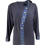 Chanel 1983/1984 Navy Wool Dress with Pearl Buttons, bodice