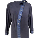 Chanel 1983/1984 Navy Wool Dress with Pearl Buttons, bodice
