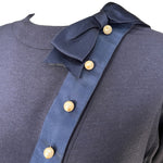 Chanel 1983/1984 Navy Wool Dress with Pearl Buttons, neck