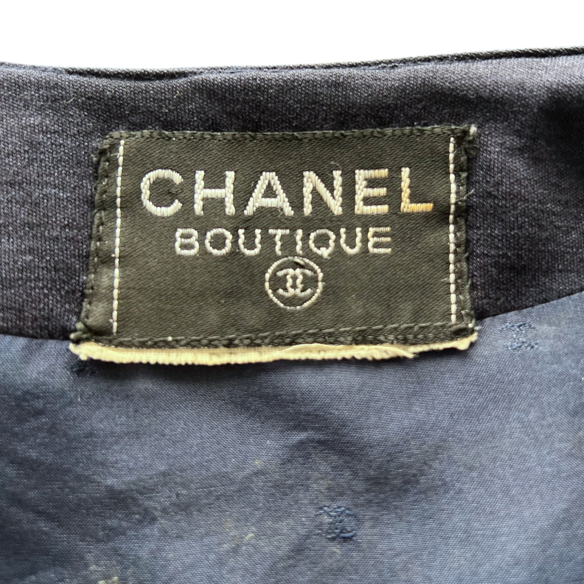 Chanel 1983/1984 Navy Wool Dress with Pearl Buttons, label