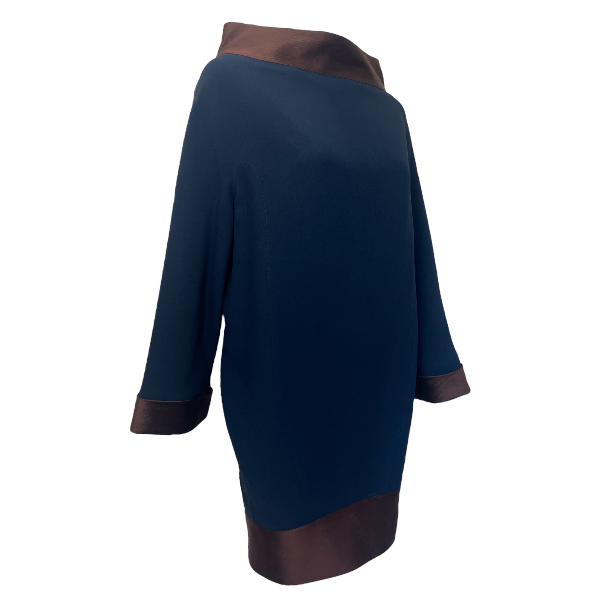 Thierry Mugler 1980's Sculptural Navy and Brown Mini Dress, side 2