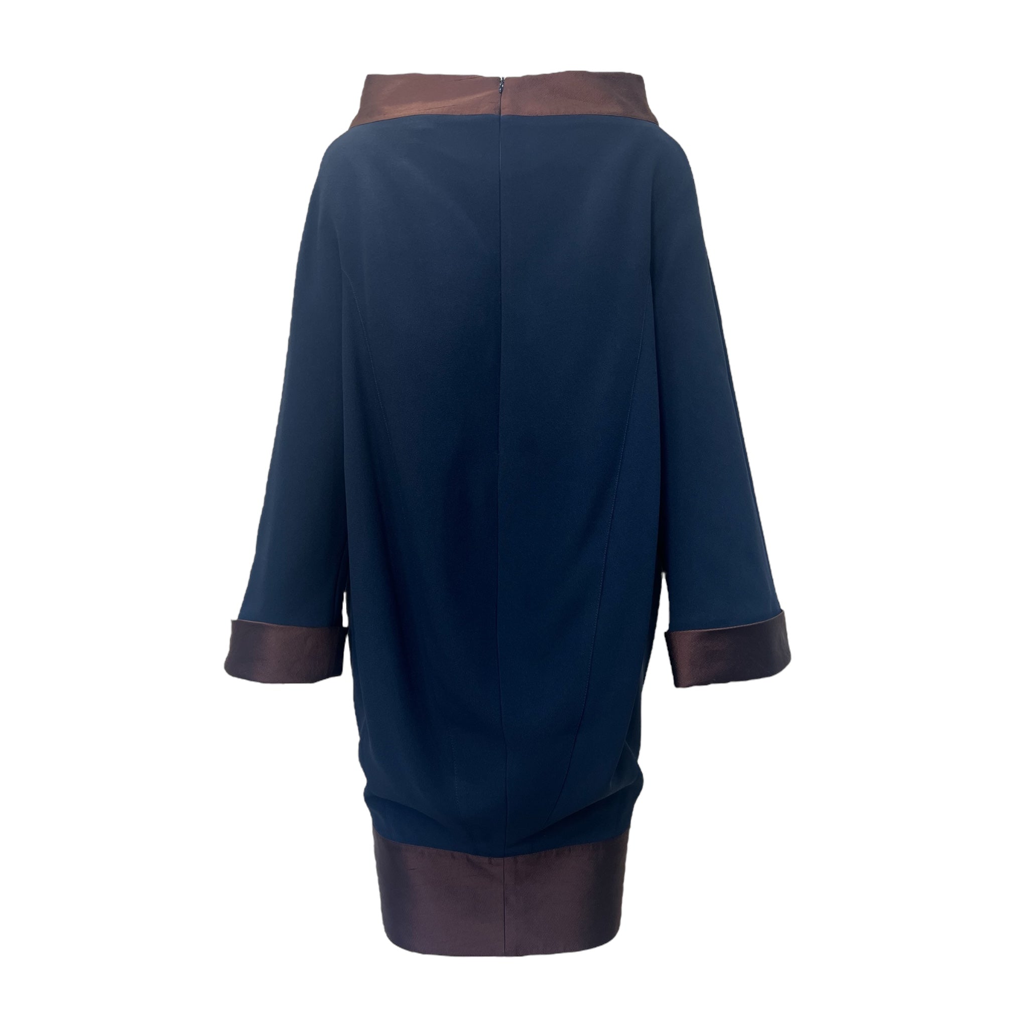 Thierry Mugler 1980's Sculptural Navy and Brown Mini Dress, back