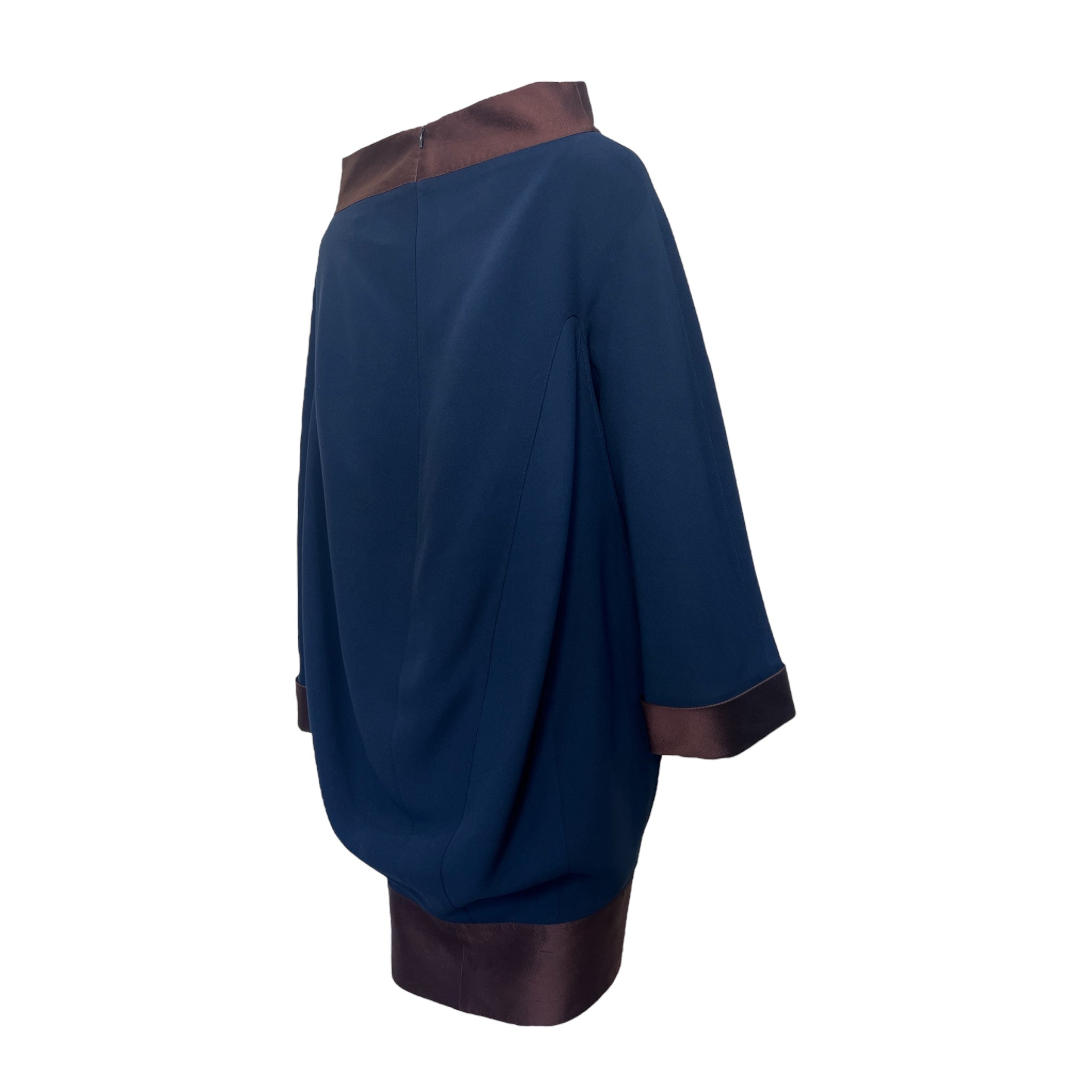 Thierry Mugler 1980's Sculptural Navy and Brown Mini Dress, side