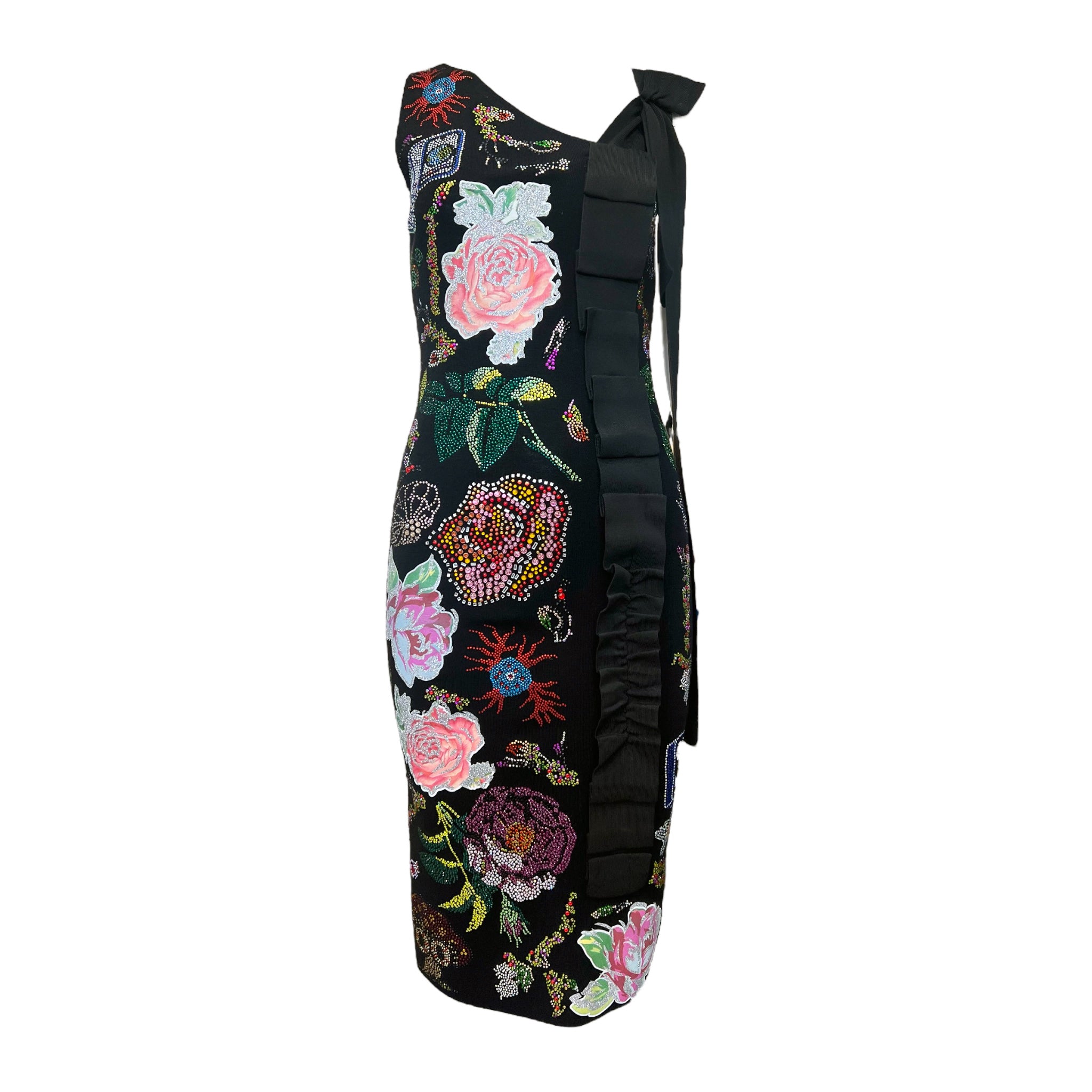 Libertine F/W 2017 Heavily Embellished Rose Print Black Wool Dress, NWT