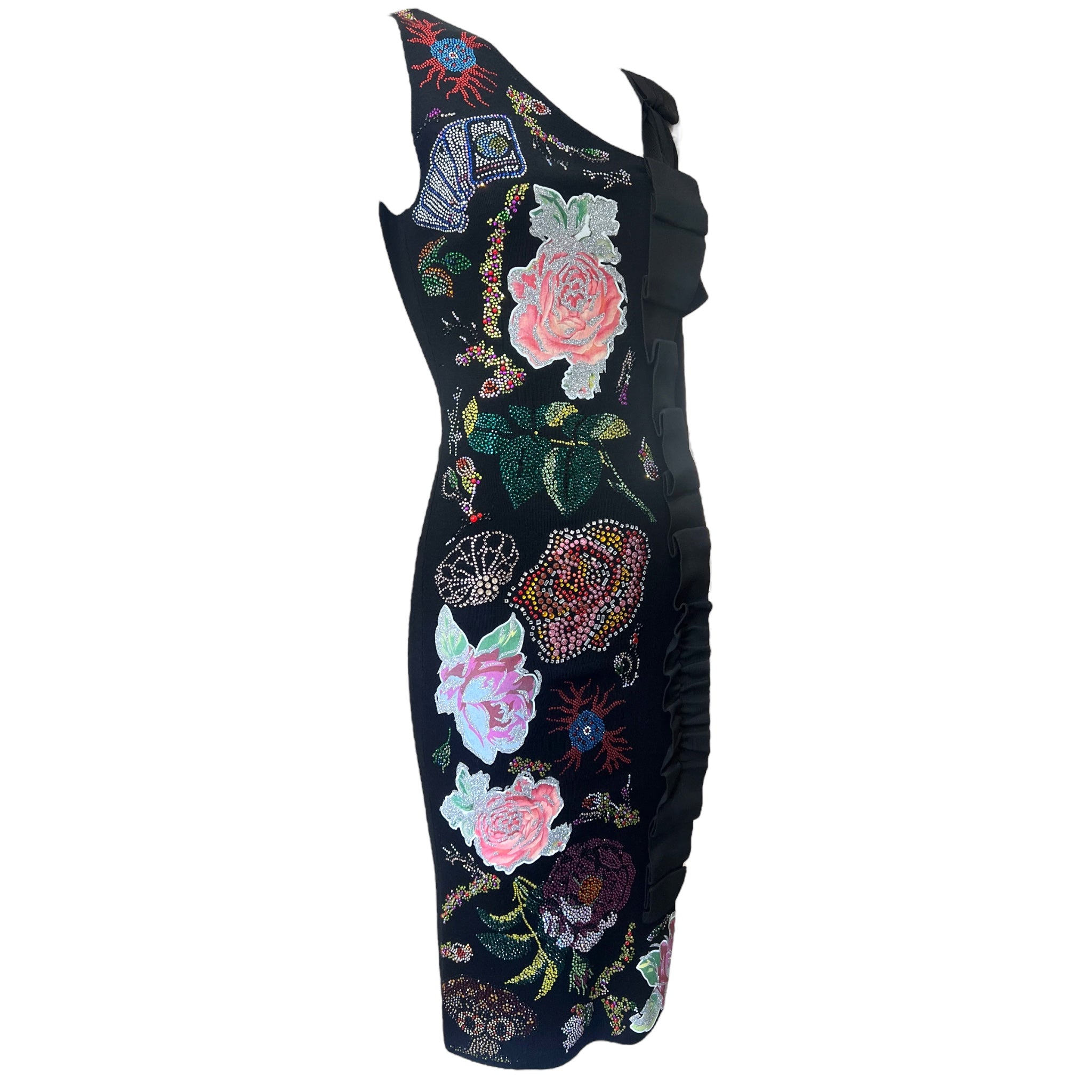 Libertine F/W 2017 Heavily Embellished Rose Print Black Wool Dress, NWT, side