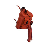 Gucci Orange Leather Backpack with Bamboo Handle and Fringe Tassels, side