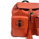Gucci Orange Leather Backpack with Bamboo Handle and Fringe Tassels, right side