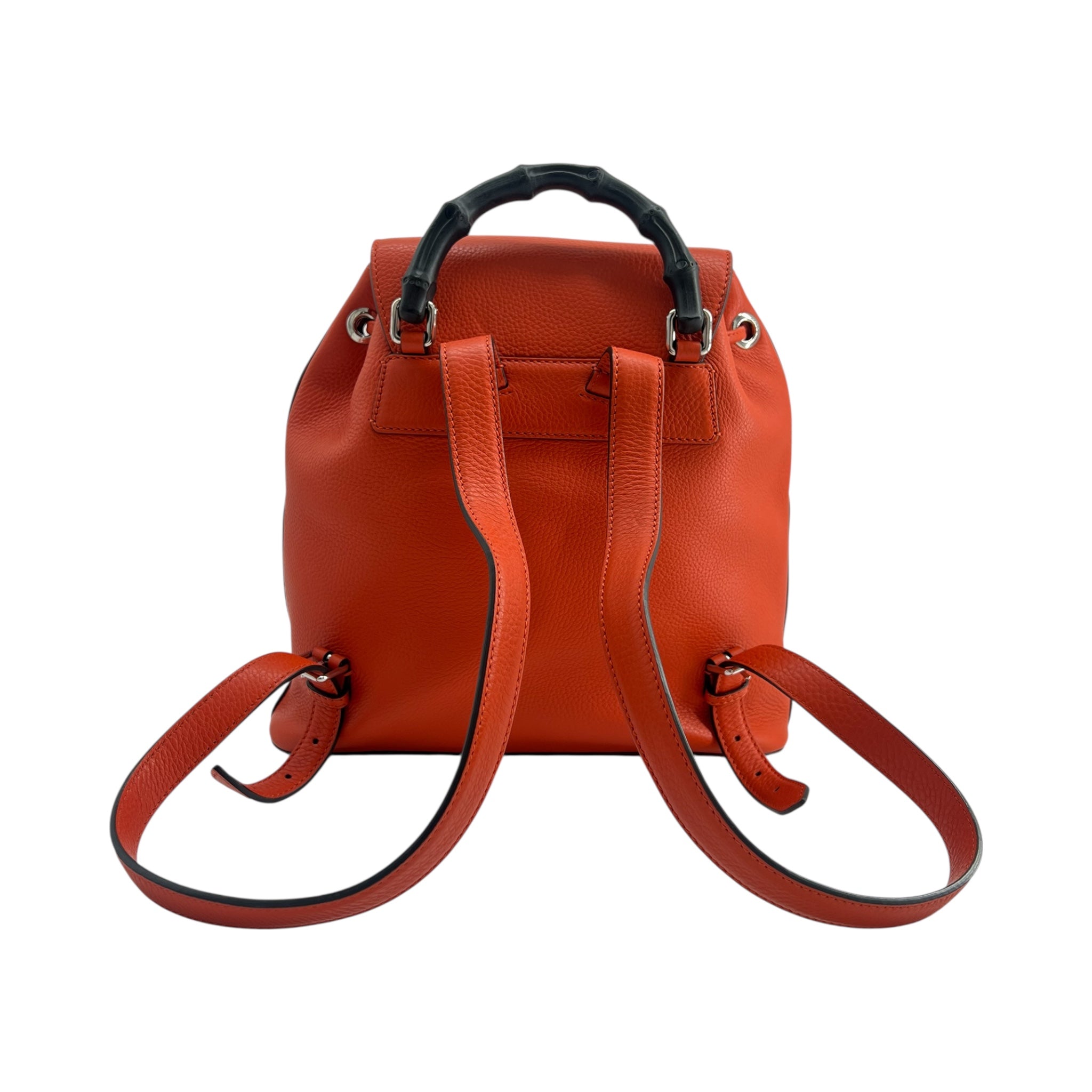 Gucci Orange Leather Backpack with Bamboo Handle and Fringe Tassels, back