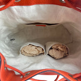 Gucci Orange Leather Backpack with Bamboo Handle and Fringe Tassels, pockets