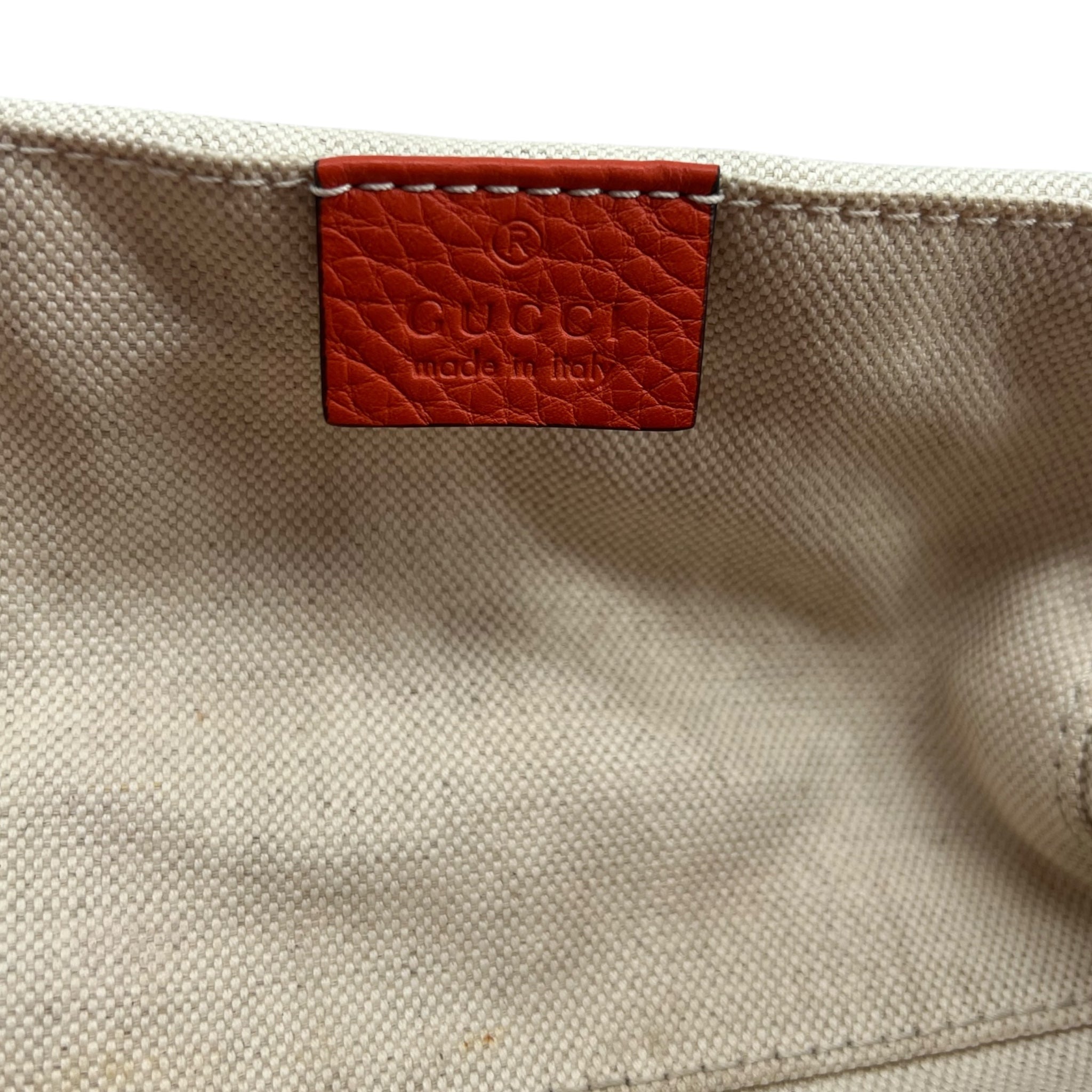 Gucci Orange Leather Backpack with Bamboo Handle and Fringe Tassels, inner tag