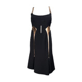 Chado Ralph Rucci Black Wool Dress with Bronzed Leather Detail