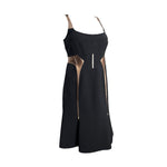 Chado Ralph Rucci Black Wool Dress with Bronzed Leather Detail, side