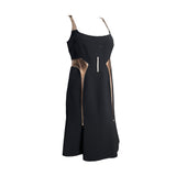 Chado Ralph Rucci Black Wool Dress with Bronzed Leather Detail, side