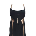 Chado Ralph Rucci Black Wool Dress with Bronzed Leather Detail, top