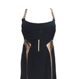 Chado Ralph Rucci Black Wool Dress with Bronzed Leather Detail, top