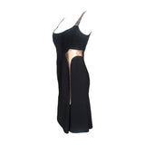 Chado Ralph Rucci Black Wool Dress with Bronzed Leather Detail, side 2