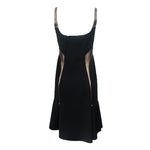 Chado Ralph Rucci Black Wool Dress with Bronzed Leather Detail, back