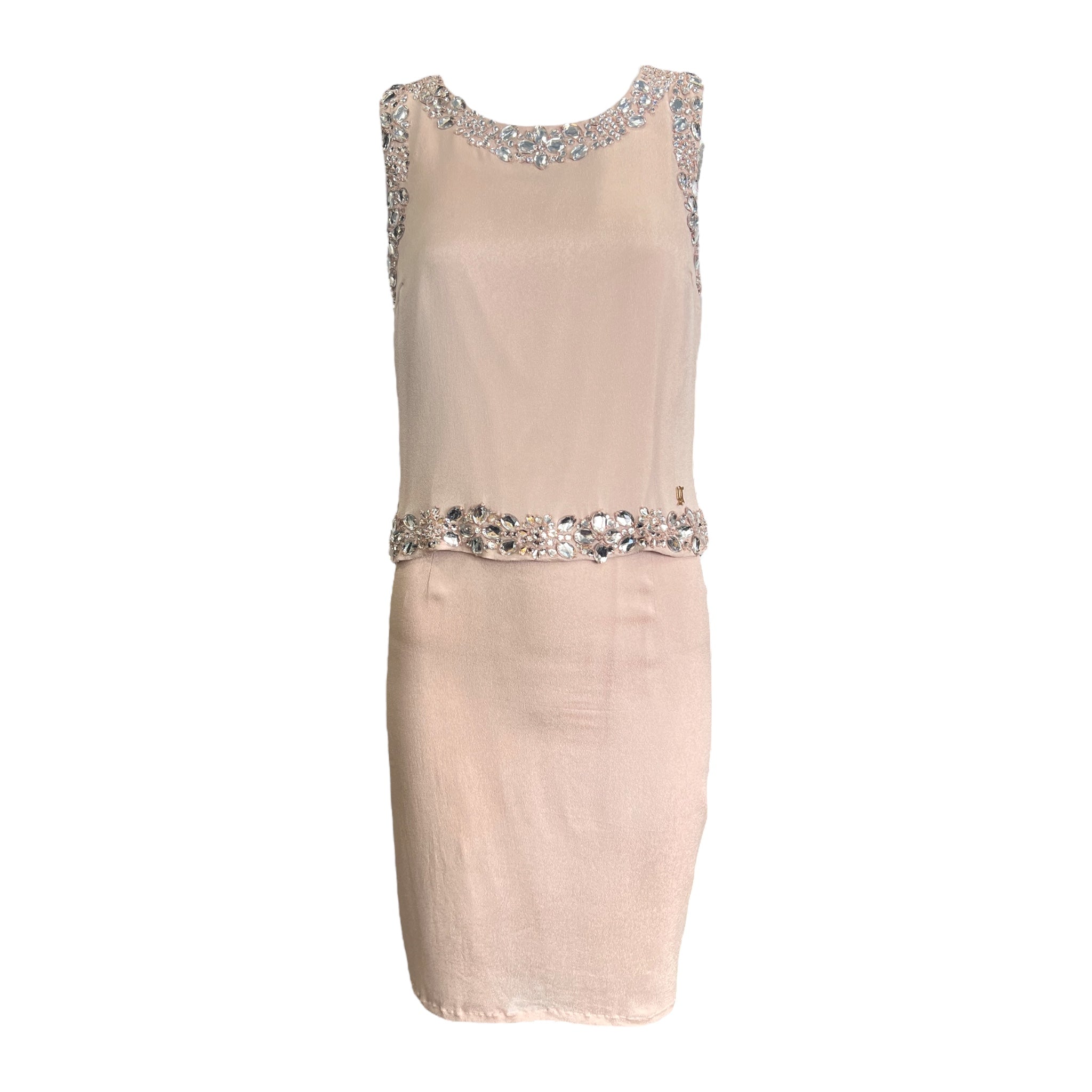 Galliano 2000's Pale Pink Rhinestoned Mini Dress