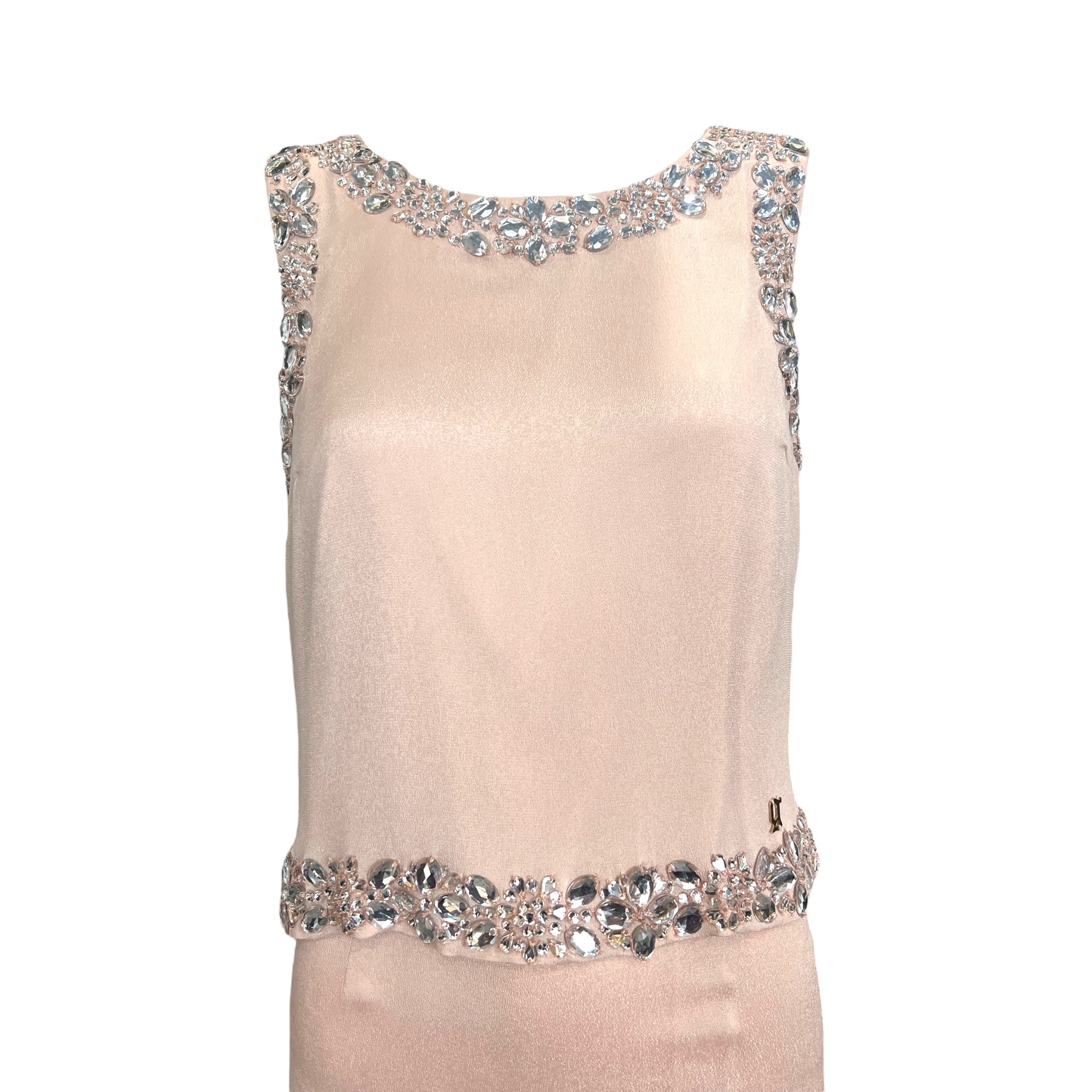 Galliano 2000's Pale Pink Rhinestoned Mini Dress, top