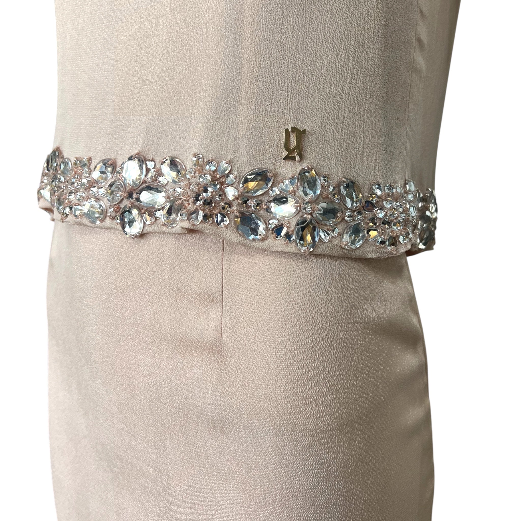 Galliano 2000's Pale Pink Rhinestoned Mini Dress, detail