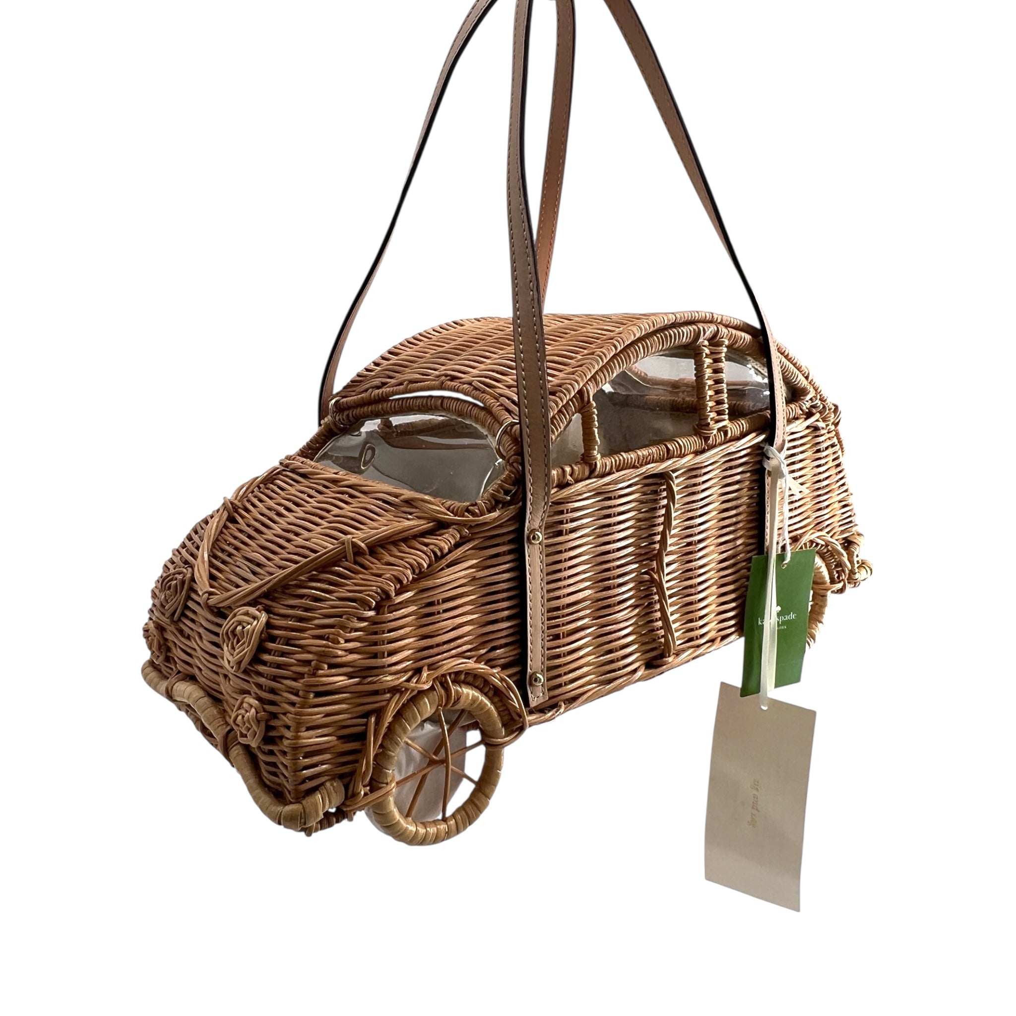 Kate Spade Vita Riva Wicker VW Bug Car Basket Bag, NWT, side