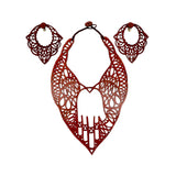 Jean Paul Gaultier Laser-Cut Leather Hamsa Hand Bib Necklace and Earrings