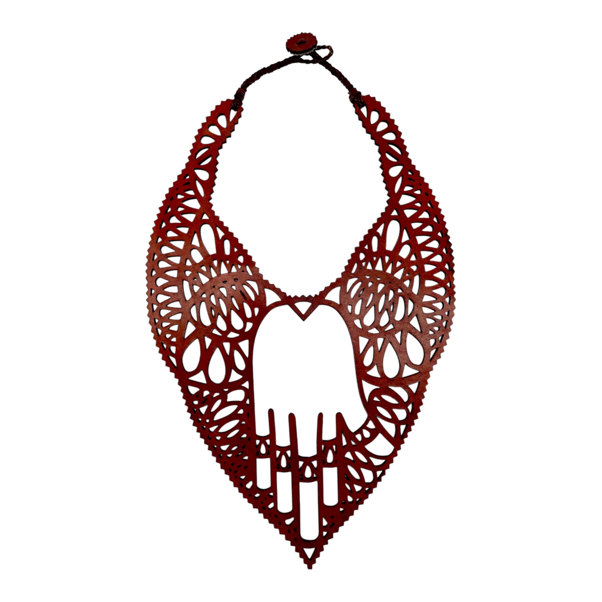 Jean Paul Gaultier Laser-Cut Leather Hamsa Hand Bib Necklace and Earrings, necklace 2