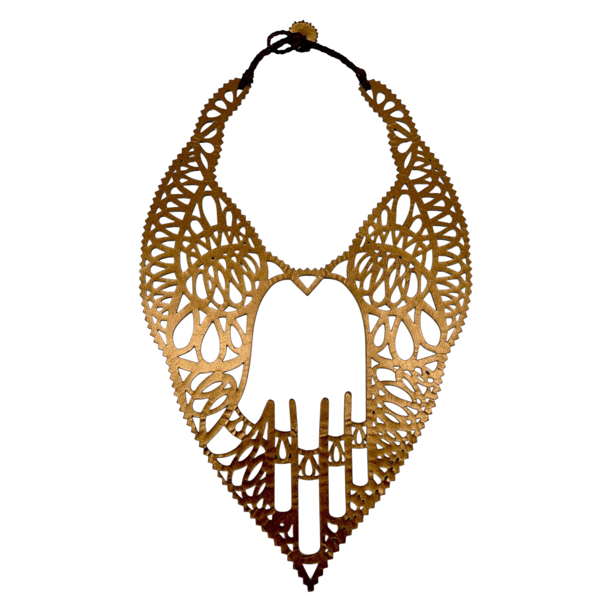 Jean Paul Gaultier Laser-Cut Leather Hamsa Hand Bib Necklace and Earrings, back