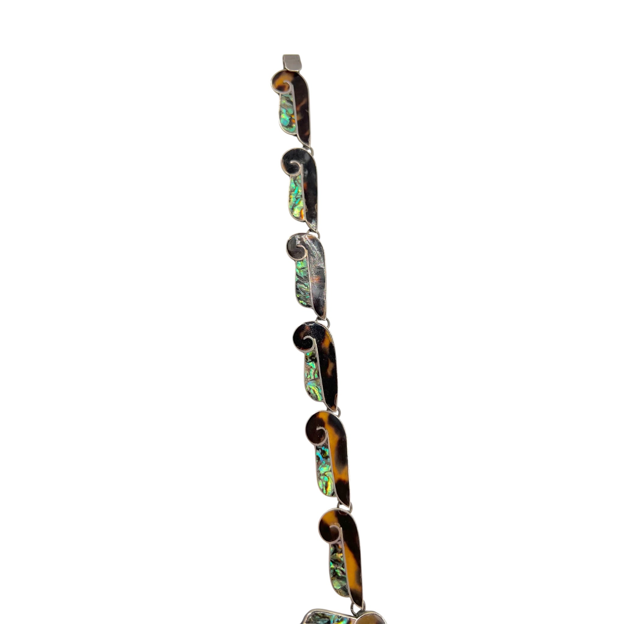 Mexican 1960s Taxco Silver, Abalone and Enamel Necklace, hook area