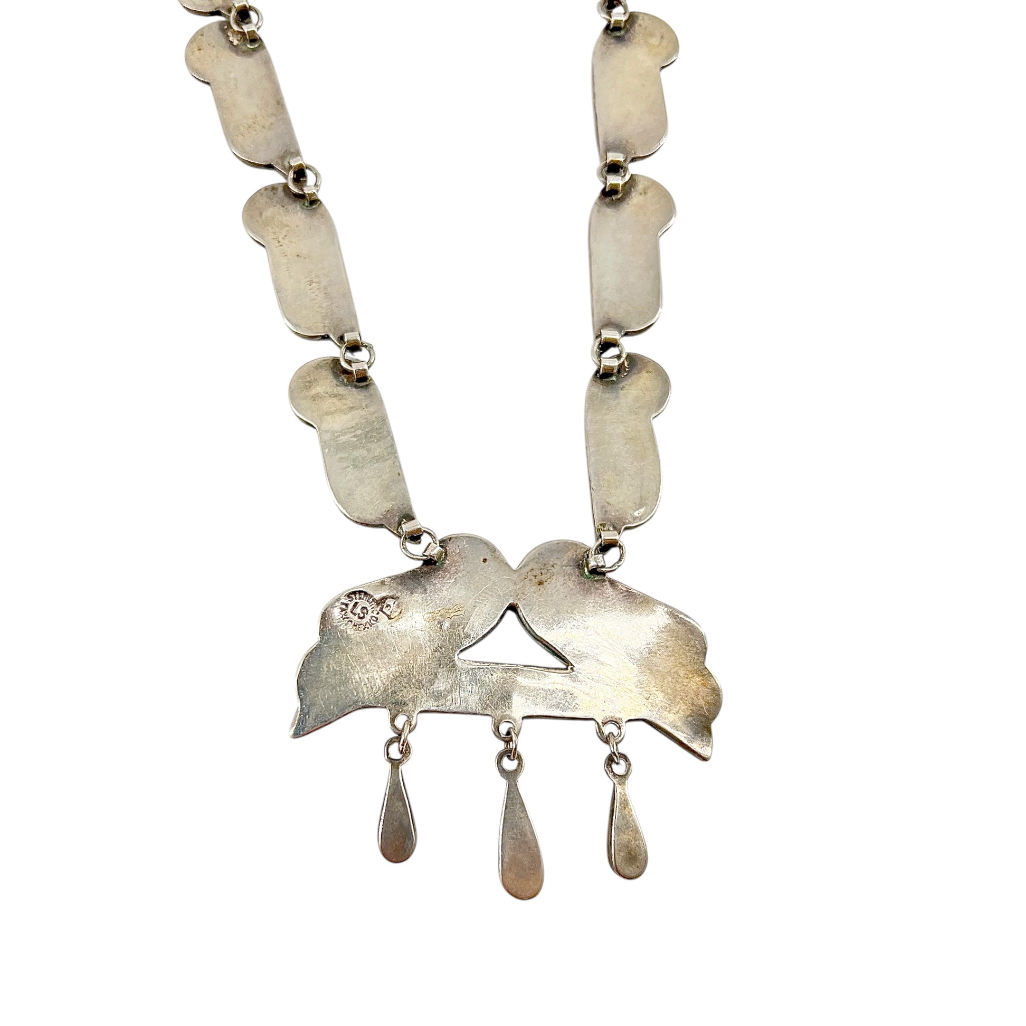 Mexican 1960s Taxco Silver, Abalone and Enamel Necklace, stamp