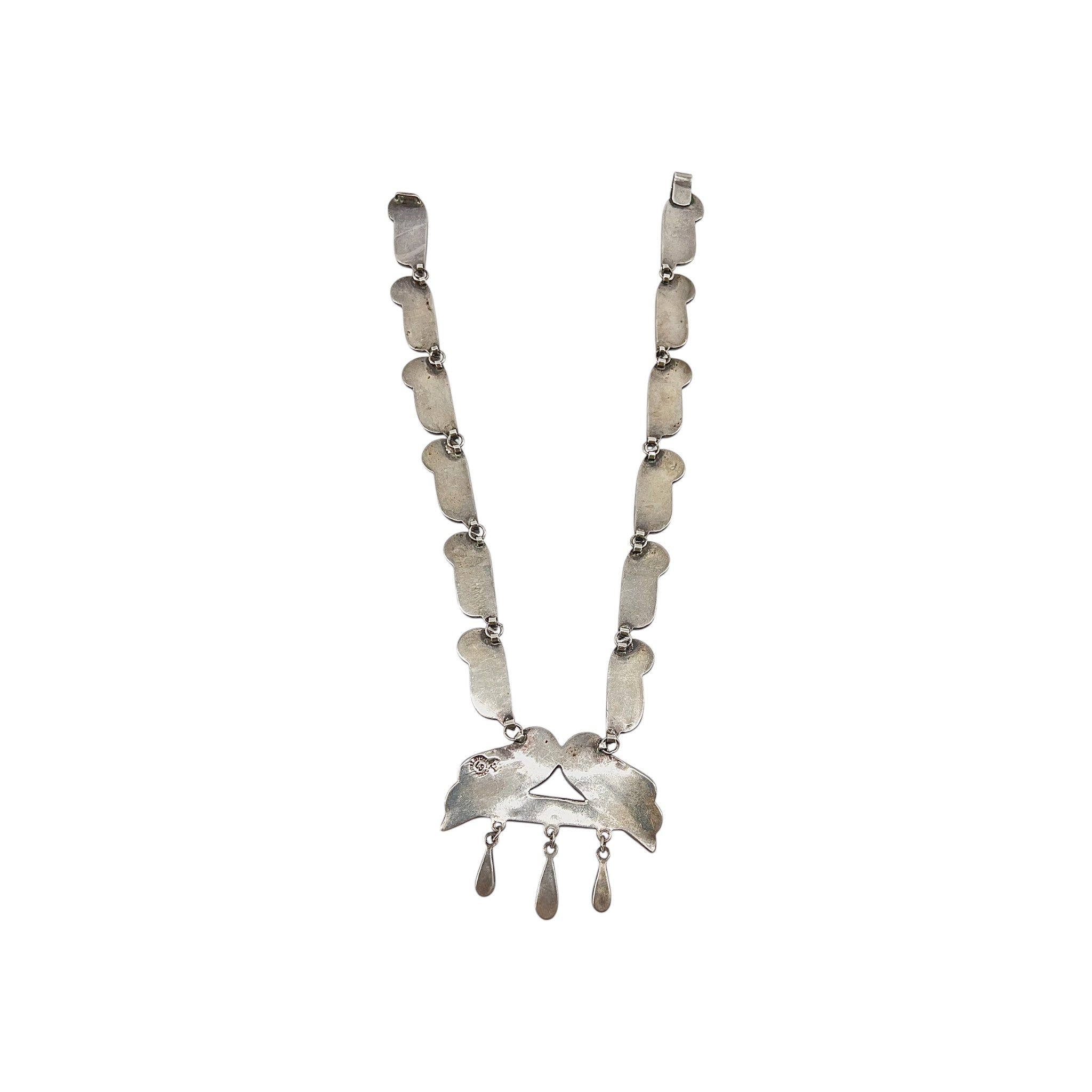 Mexican 1960s Taxco Silver, Abalone and Enamel Necklace, back