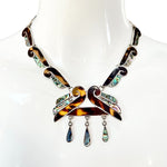 Mexican 1960s Taxco Silver, Abalone and Enamel Necklace