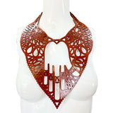Jean Paul Gaultier Laser-Cut Leather Hamsa Hand Bib Necklace and Earrings, necklace