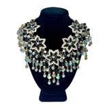 Lawrence VRBA 1990's Large Black Bead and Rhinestone Collar Necklace plus Earrings, 2