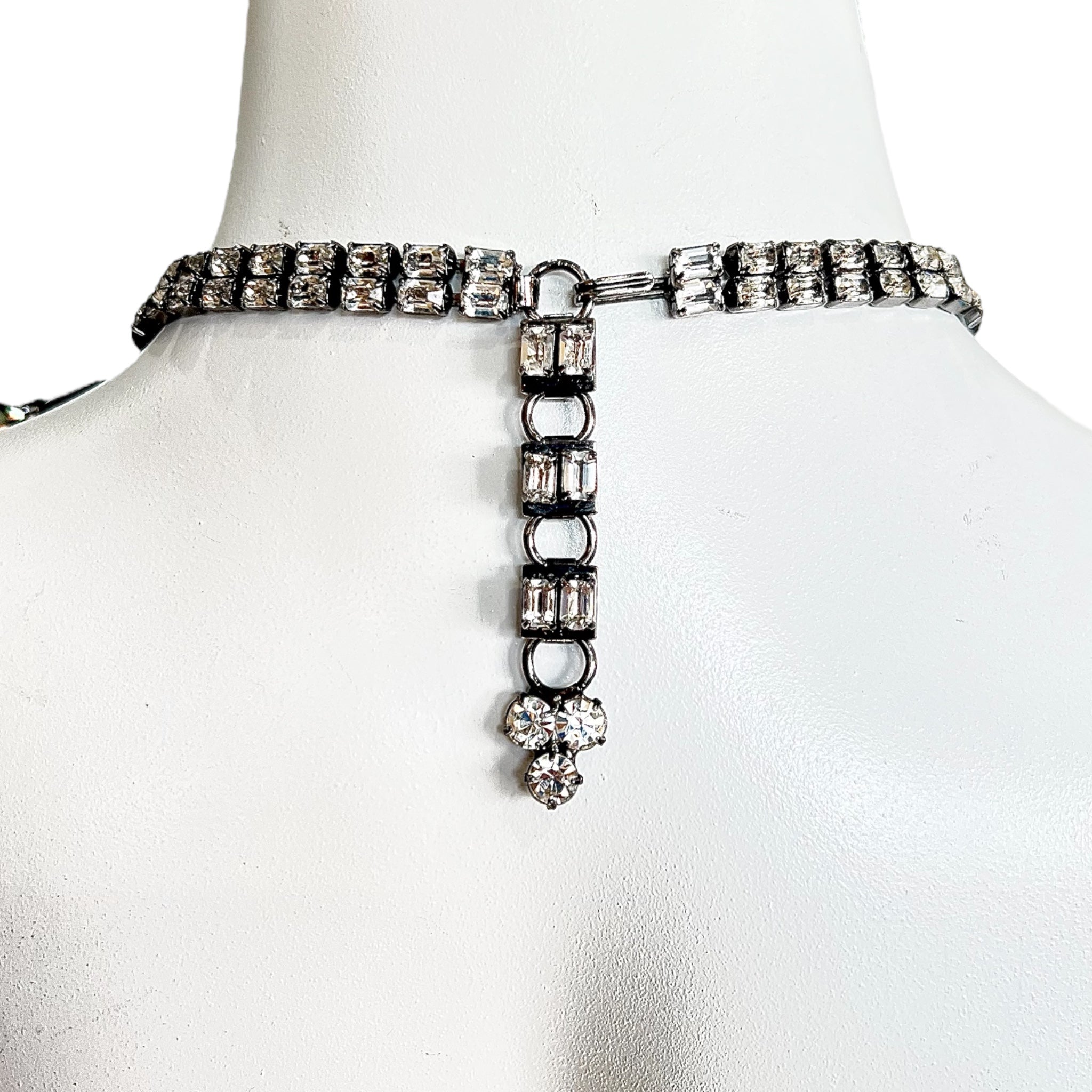 Lawrence VRBA 1990's Large Black Bead and Rhinestone Collar Necklace plus Earrings, closure