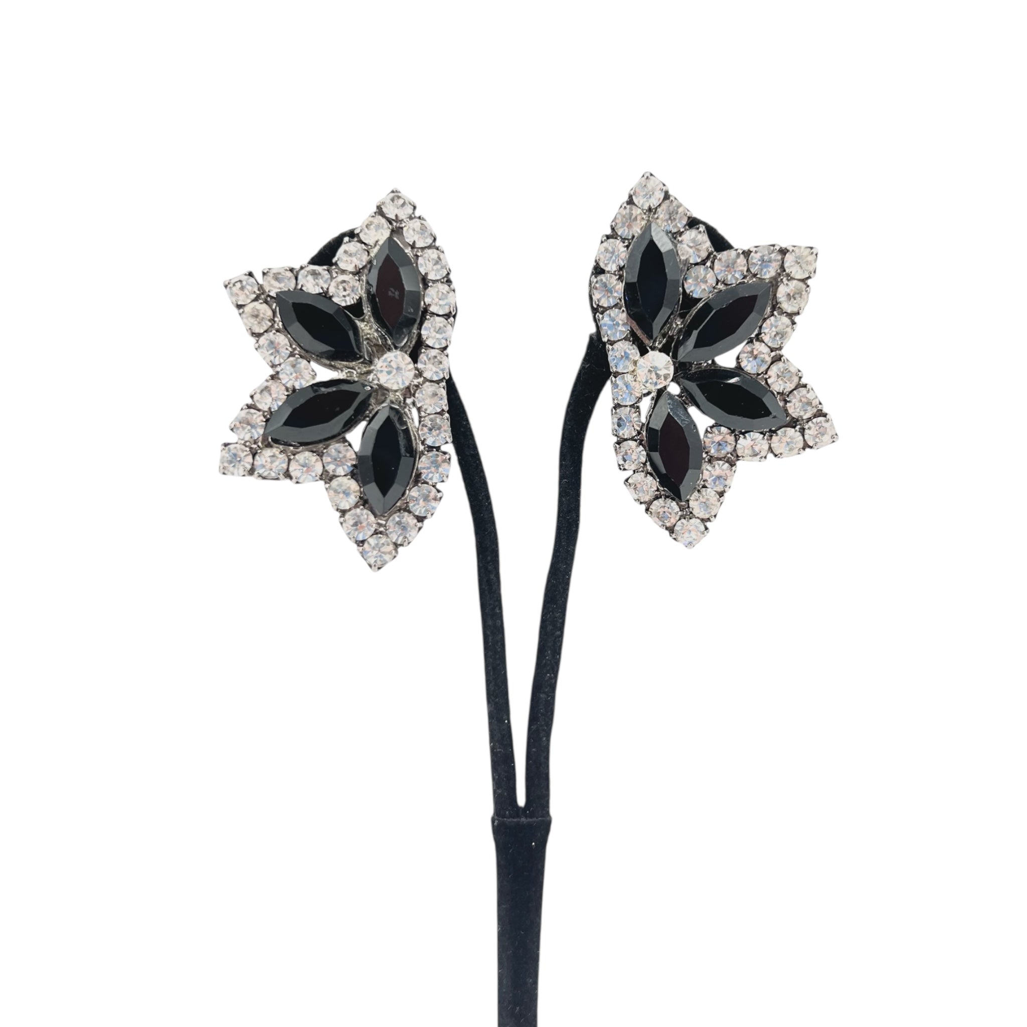 Lawrence VRBA 1990's Large Black Bead and Rhinestone Collar Necklace plus Earrings, displayed