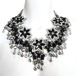 Lawrence VRBA 1990's Large Black Bead and Rhinestone Collar Necklace plus Earrings, neck