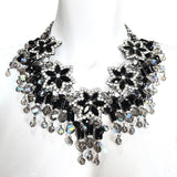 Lawrence VRBA 1990's Large Black Bead and Rhinestone Collar Necklace plus Earrings, neck