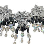 Lawrence VRBA 1990's Large Black Bead and Rhinestone Collar Necklace plus Earrings, stamp