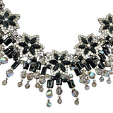 Lawrence VRBA 1990's Large Black Bead and Rhinestone Collar Necklace plus Earrings, detail