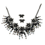 Lawrence VRBA 1990's Large Black Bead and Rhinestone Collar Necklace plus Earrings