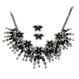 Lawrence VRBA 1990's Large Black Bead and Rhinestone Collar Necklace plus Earrings