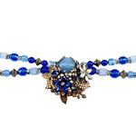 Miriam Haskell 1940's Pearl and Blue Beaded Flower Pendant Collar Necklace, detail