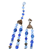 Miriam Haskell 1940's Pearl and Blue Beaded Flower Pendant Collar Necklace, stamp 