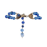 Miriam Haskell 1940's Pearl and Blue Beaded Flower Pendant Collar Necklace, hooked