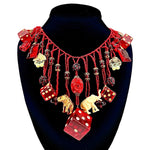1930's Red Beaded Czech Glass Art To Wear Charm Necklace
